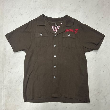 JAPAN 横須賀名物 スカシャツ 開襟シャツ 和柄 SUKA Shirts 刺しゅう 鯉 コイ KOI FISH 茶 (SKS2)