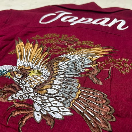 JAPAN 横須賀名物 スカシャツ 開襟シャツ SUKA Shirts 刺しゅう 鷹 鷲 HAWK ワイン色 (SKS1)