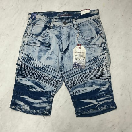 米国ブランド Denim & Rivets デニムアンドリベット Denim Shorts ブリーチ バイカー デニムショートパンツン (SJNS83)