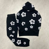 米国ブランド FWRD Denim NY 花柄 プルオーバー スウェット セットアップ Flower Sweatsuit 黒 (SET51)