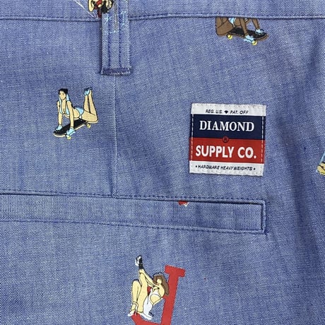 Diamond Supply Co. ダイヤモンドサプライ 総柄 Pin Up Girl ピンナップガール シャンブレ ショートパンツ (SJNS32)