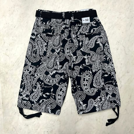 米国仕様 JMC ベルト付き ペイズリー Paisley カーゴショートパンツ Cargo Shorts 黒 (SJNS29)