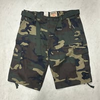 米国ブランド ABLANCHE アバランチ 迷彩 ベルト付き カーゴ Cargo ショートパンツ ミリタリーグリーン (SJNS73)