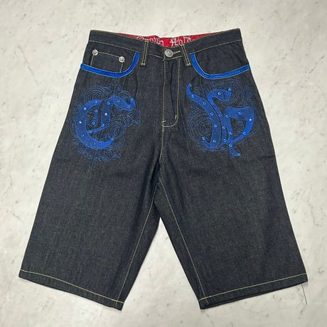 刺繍デザイン CROWN HOLDER クラウンホルダー Denim Shorts デニムショートパンツ (SJNS87)
