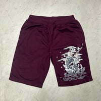 和柄 Japanese Art Print 鯉 Koi Fish グラフィックプリント 薄手 ショートパンツ バーガンディ (SJNS137)