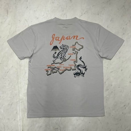 「纏え、スカジャン魂」 スカT 和柄Tシャツ 龍虎 Tiger Dragon 日本地図 Japan Map カーキ (JPT40)