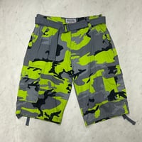 米国ブランド ABLANCHE アバランチ 迷彩 ベルト付き カーゴ Cargo ショートパンツ ネオンイエロー (SJNS75)
