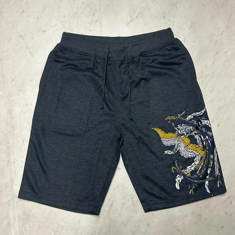 和柄 Japanese Art Print 鳳凰 Phoenix グラフィックプリント 薄手 ショートパンツ グレー (SJNS141)