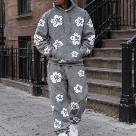 米国ブランド FWRD Denim NY 花柄 プルオーバー スウェット セットアップ Flower Sweatsuit (SET50)