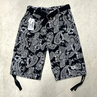 米国仕様 JMC ベルト付き ペイズリー Paisley カーゴショートパンツ Cargo Shorts 黒 (SJNS29)