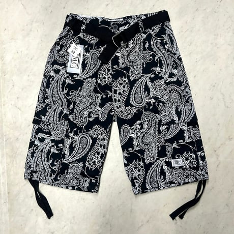 米国仕様 JMC ベルト付き ペイズリー Paisley カーゴショートパンツ Cargo Shorts 黒 (SJNS29)