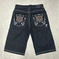 ROCAWEAR ロカウェア Denim Shorts ジーンズ ショートパンツ 刺繍ロゴ ブラックデニム スタッズ (SJNS80)