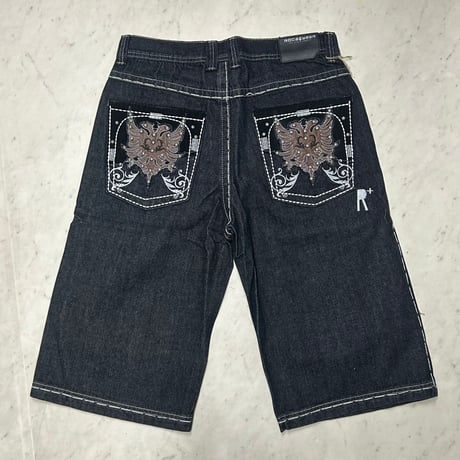 ROCAWEAR ロカウェア Denim Shorts ジーンズ ショートパンツ 刺繍ロゴ ブラックデニム スタッズ (SJNS80)