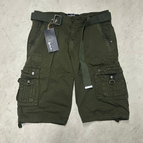 米国仕様 Lee HanTon リーハントン Cargo Shorts  ベルト付き カーゴショートパンツ ミリタリーグリーン (SJNS104)