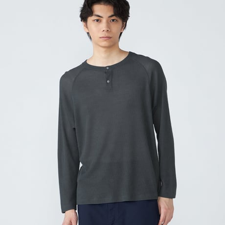 SN／JP 170 ウールワッフル スナップ ヘンリーネック ロングスリーブ（ユニセックス）