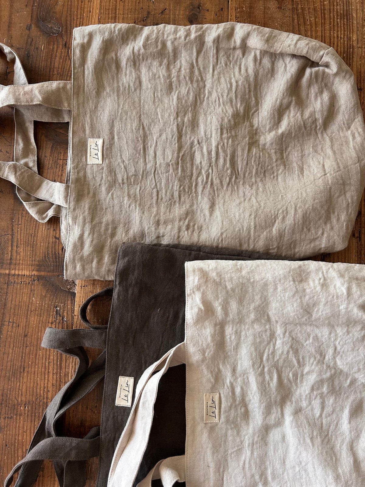 handmade⭐︎マチたっぷりビッグトートバッグ⭐︎ナチュラルリネン マチ付きトートバッグ | biscuiterie Le Lin