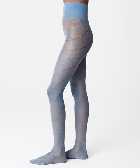 Swedish Stockings Kitty Argyle Tights in Dusty Blue