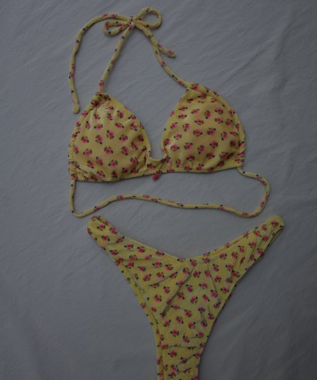 Flower Print Bikini Set in Yellow/Pink