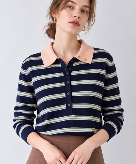 layered border polo knit