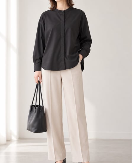 hidden placket band collar blouse