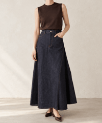 indigo denim long skirt