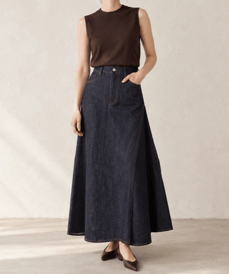 indigo denim long skirt
