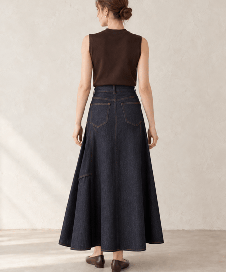indigo denim long skirt