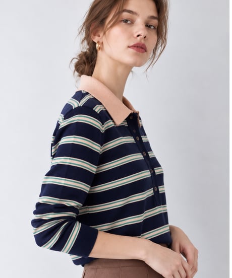 layered border polo knit