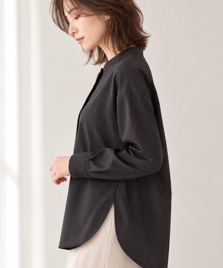hidden placket band collar blouse
