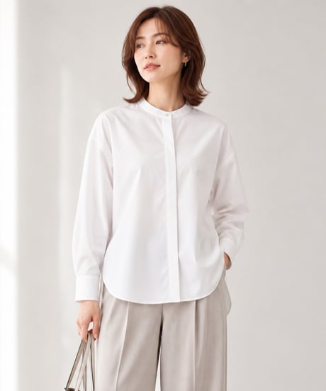 hidden placket band collar blouse