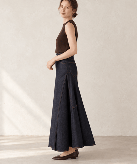 indigo denim long skirt
