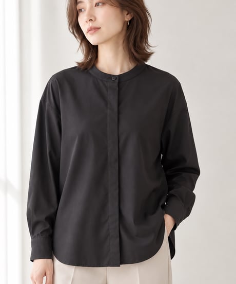 hidden placket band collar blouse