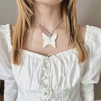 big butterfly code necklace༺𐦍˖♡-white-