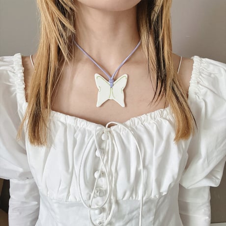 big butterfly code necklace༺𐦍˖♡-white-