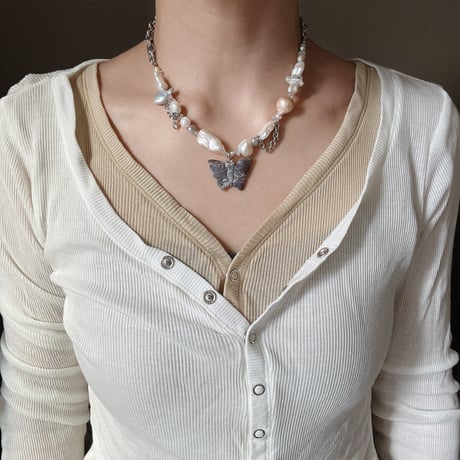 butterfly pearl necklace ⋆₊ 𐦍˖˚ֶָ֢ ‧࿔