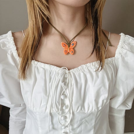 butterfly code necklaceೀ⋆⑅˚-orange-