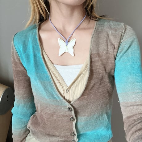 big butterfly code necklace༺𐦍˖♡-white-
