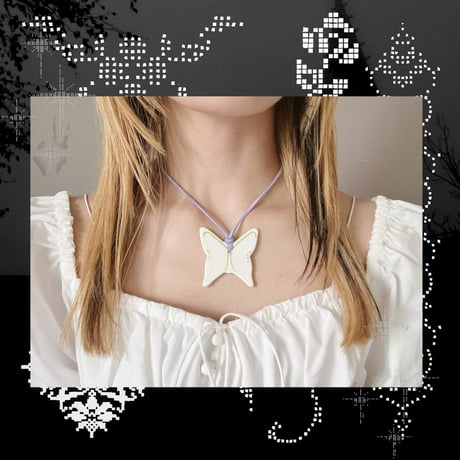 big butterfly code necklace༺𐦍˖♡-white-
