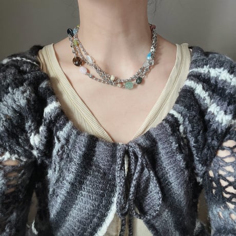 triple gemstone necklace✩₊ ༘𖤐˒˒*