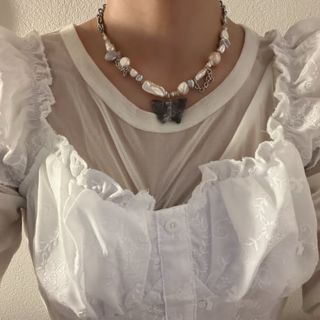 butterfly pearl necklace ⋆₊ 𐦍˖˚ֶָ֢ ‧࿔