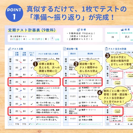 学習・勉強｜中学生 定期テスト計画表（9教科）