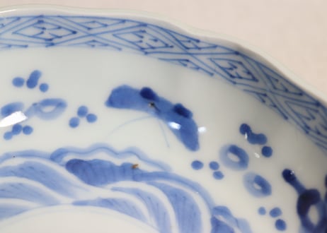 江戸幕末染付波に蝶図なます皿①