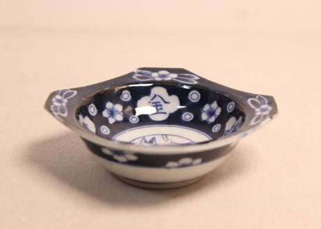 明治後期~大正銅判染付月に兎図角縁小鉢②フリモノ,ノミホツ