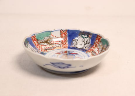 大正~昭和戦前ゴム判色絵桜と鶴丸図なます皿