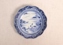 江戸後期染付山水図輪花鍔縁小皿②ムシクイ