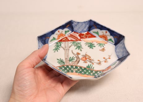 明治前期色絵竹梅図菱形皿①