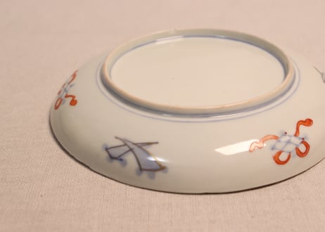明治前期色絵青玉に青海波と花図6寸皿