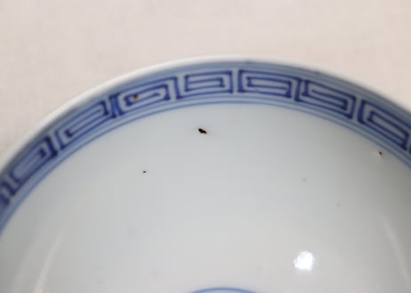 江戸幕末染付丸窓と七宝散らし図蓋茶碗