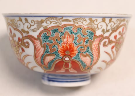 明治前期色絵団龍と牡丹図通り物飯茶碗①5客組