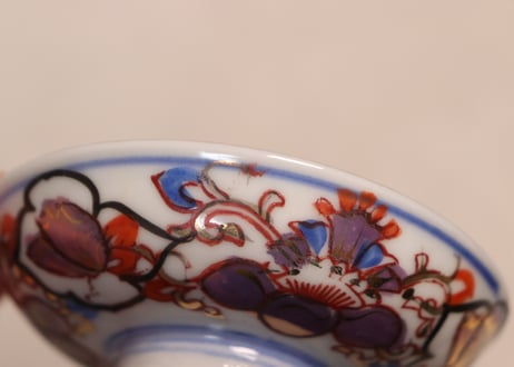 大正~昭和戦前銅印判色絵蝶と牡丹図通り物飯茶碗